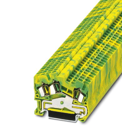 Phoenix Contact Ground - Multi-Conductor Desk Design Terminal Block; STS 2.5-TWIN-PE; #28 - #12; Spring-Cage Connection; Green-Yellow